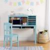 imageGuidecraft Kids Media Desk and Chair Set  White Kids Writing Desk with Hutch and Storage Shelves Computer Workstation with Corkboard Wooden Desk Set for Boys and GirlsTeal