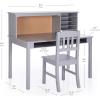 imageGuidecraft Kids Media Desk and Chair Set  White Kids Writing Desk with Hutch and Storage Shelves Computer Workstation with Corkboard Wooden Desk Set for Boys and GirlsGrey
