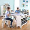 imageMartha Stewart Kids Art Table and Chair Set  Linen White Wooden Play Table for Arts and Crafts Coloring Desk with Paint Cups Paper Roll and Craft Supplies Storage BinsLinen White