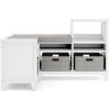 imageMartha Stewart Kids Corner Nook Gray Wooden Storage Bench Bookcase Organizer with Seat Cushion and Fabric Bins for Reading in Bedroom or PlayroomLinen White