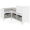 imageMartha Stewart Kids Corner Nook Gray Wooden Storage Bench Bookcase Organizer with Seat Cushion and Fabric Bins for Reading in Bedroom or PlayroomLinen White