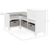 imageMartha Stewart Kids Corner Nook Gray Wooden Storage Bench Bookcase Organizer with Seat Cushion and Fabric Bins for Reading in Bedroom or PlayroomLinen White