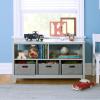 imageMartha Stewart Kids Low Bookcase Gray  24 Inch Wooden Storage Organizer Cubby with Fabric Bins for Playroom and BedroomGrey