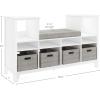 imageMartha Stewart Kids Reading Nook  Linen White Wooden Storage Bench Bookshelf Organizer with Seat Cushion and Fabric Bins for Toys Books Art  Bedroom or Playroom CubbyLinen White