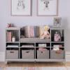 imageMartha Stewart Kids Reading Nook  Linen White Wooden Storage Bench Bookshelf Organizer with Seat Cushion and Fabric Bins for Toys Books Art  Bedroom or Playroom CubbyGrey