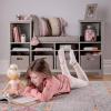 imageMartha Stewart Kids Reading Nook  Linen White Wooden Storage Bench Bookshelf Organizer with Seat Cushion and Fabric Bins for Toys Books Art  Bedroom or Playroom CubbyGrey