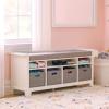imageMartha Stewart Kids Storage Bench  Linen White Wooden Toy and Book Organizer with Shelves Builtin Cushion and Fabric Bins for Playroom and BedroomLinen White