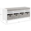imageMartha Stewart Kids Storage Bench  Linen White Wooden Toy and Book Organizer with Shelves Builtin Cushion and Fabric Bins for Playroom and BedroomLinen White
