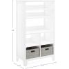 imageMartha Stewart Kids Tall Bookcase  Linen White 48 Inch Wooden Storage Organizer Cubby with Fabric Bins for Playroom and BedroomLinen White