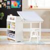 imageGuidecraft Design StudioNatural 3in1 Wooden Art Table for Kids Adjustable Drafting Table with Storage 3 Cubbies ampamp Bins  Kids Art Easel with Paper Roll Black Chalkboard Art Supplies OrganizerWhite