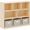 imageGuidecraft EdQ Three Shelf Compartment Storage White with 3 Fabric Bins Wooden Bookshelf and Toy Organizer for Kids Storage Unit for Homeschool and ClassroomNatural