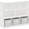 imageGuidecraft EdQ Three Shelf Compartment Storage White with 3 Fabric Bins Wooden Bookshelf and Toy Organizer for Kids Storage Unit for Homeschool and ClassroomWhite