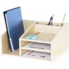 imageGuidecraft Natural Wooden Tabletop Organizer Desktop Storage Holder for Stationary Tools Office and School Supplies