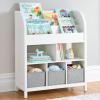 imageMartha Stewart Kids Jr Book and Bin Browser with Bins  Linen White Wooden Kids Bookcases and Toy Storage Organizer Homeschool and Classroom Furniture