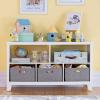 imageMartha Stewart Kids Low Bookcase Gray  24 Inch Wooden Storage Organizer Cubby with Fabric Bins for Playroom and BedroomLinen White