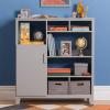 imageMartha Stewart Kids Media System Gray  43 Inch Wooden Cubby Storage Organizer Bookcase with Fabric Bins for Bedroom and PlayroomGrey
