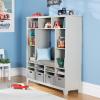imageMartha Stewart Kids Storage System Gray  Wood Bookshelf Cubby with Seat Cushion Shelves and Storage Bins Reading Nook Bookcase and Kids Room BenchGrey