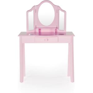 imageGuidecraft Classic White Vanity and Stool Set for Kids Age 38 Pretend Play Vanity with Mirrors for Girls Wooden Makeup Table with Storage DrawerPink
