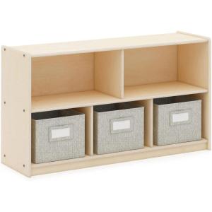 imageGuidecraft EdQ 5 Compartment Storage 24 Natural with 3 Fabric Bins Wooden Classroom Storage Cabinet for School Classroom or Home Teachers Book Shelf for Kids and Toy OrganizerNatural