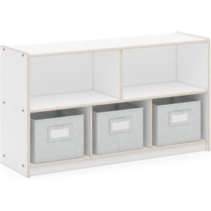 imageGuidecraft EdQ 5 Compartment Storage 24 Natural with 3 Fabric Bins Wooden Classroom Storage Cabinet for School Classroom or Home Teachers Book Shelf for Kids and Toy OrganizerWhite