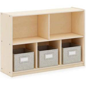 imageGuidecraft EdQ 5 Compartment Storage 30 Natural with 3 Fabric Bins Wooden Kids Bookcase Two Shelf Organizer for Books Toys Games Arts Crafts School Supplies Home and ClassroomNatural