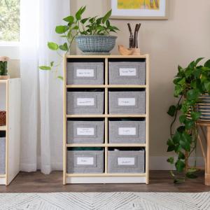 imageGuidecraft EdQ Cubby Toy Storage Organizer w 8 Fabric Bins 30quot Natural Kids Wood Bookshelf ampamp Toy Organizer for Kids Playroom  Teacher School Supply Furniture for Classrooms and Home OrganizationWhite