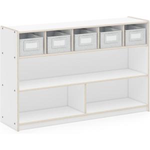 imageGuidecraft EdQ Shelves and 5 Bin Storage Unit Natural Wooden Organizer Cabinet for School and Home Teachers Book Cubby and Toy ShelfWhite