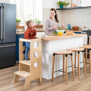 imageGuidecraft Jr Classic Kitchen Helper StepUp  Natural Montessori Toddler Tower for Kids  Adjustable Height Wooden Learning Step Stool for Bathroom and Cooking