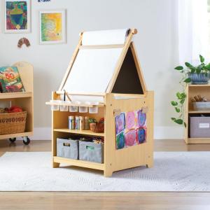 imageGuidecraft Kids Desk to Easel Art Cart  Natural 3in1 Wood Art Table ampamp Craft Storage Classroom Easel for Kids wChalkboard Paint Cups ampamp Storage Bins Paper Roller Playroom Toddler Activity Desk