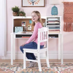 imageGuidecraft Kids Media Desk and Chair Set  White Kids Writing Desk with Hutch and Storage Shelves Computer Workstation with Corkboard Wooden Desk Set for Boys and GirlsWhite