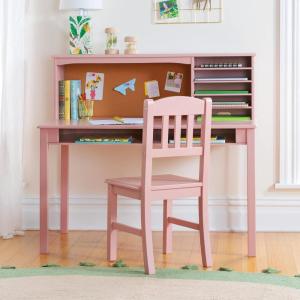 imageGuidecraft Kids Media Desk and Chair Set  White Kids Writing Desk with Hutch and Storage Shelves Computer Workstation with Corkboard Wooden Desk Set for Boys and GirlsPink
