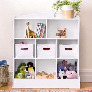 imageGuidecraft Toy Storage Organizer  White Kids Wooden Multi Shelf Cubby with Bins for Books Toys and Clothes  Playroom Bookshelf with Baskets