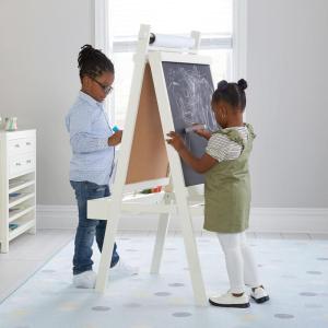 imageMartha Stewart Crafting Easel for Kids  Linen White Wooden Chalkboard and Whiteboard with Easel Paper Roll AFrame Art Easel with Paint Cups  Kids Easel for Classroom Playroom Furniture