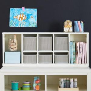 imageMartha Stewart Crafting Kids Cubby Organizer  Gray Wooden Tabletop Arts and Crafts Storage with Bins for Paint Paper Brushes and ArtworkCreamy White