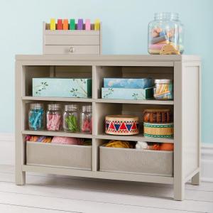 imageMartha Stewart Crafting Kids Double Open Storage  Gray Wooden Shelving with Removable Bins 6 Compartment Arts and Crafts Supply StorageGrey