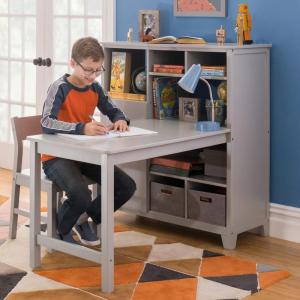 imageMartha Stewart Kids Media System with Desk Extension and Chair Gray  Wooden Cubby Storage Organizer and Computer Study Table for Home School