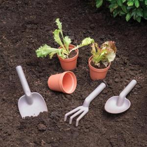 imageMartha Stewart Kids Outdoor Gardening Tools and Pots Set  6PCS Kids Gardening Kit with Rake Trowel Shovel and 3 Pots for Outdoor Activities  STEM Learning Toys for Backyard Grey Terracotta