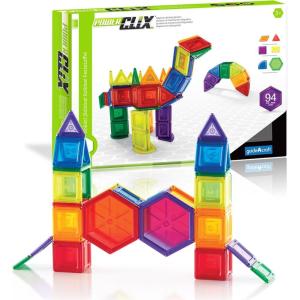 imagePowerClix Solids Magnetic Building Blocks Set 94 Piece Magnetic Tiles STEM Educational Construction Toy94 Piece