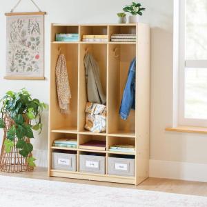 imageGuidecraft EdQ 3Section Wooden Storage Locker for Classroom Kids Natural Wood Cubby Organizer with Shelves and Hooks for CoatsNatural
