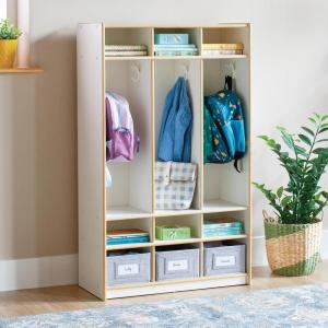imageGuidecraft EdQ 3Section Wooden Storage Locker for Classroom Kids Natural Wood Cubby Organizer with Shelves and Hooks for CoatsWhite