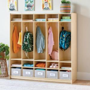 imageGuidecraft EdQ 5Section Wooden Storage Locker for Classroom Kids Natural Cubby Organizer with Shelves and Hooks for CoatsNatural