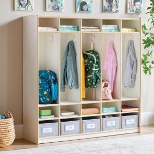 imageGuidecraft EdQ 5Section Wooden Storage Locker for Classroom Kids Natural Cubby Organizer with Shelves and Hooks for CoatsWhite