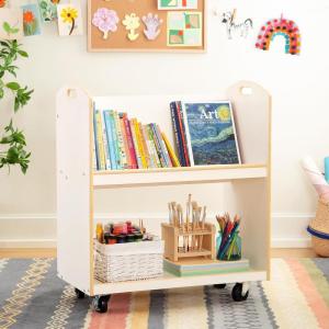 imageGuidecraft EdQ Kids Book Storage Cart  White 2Shelf Wooden Rolling Utility Cart on Wheels  Book Organizer ampamp Display  Kids Library Bookcase with Storage Shelves for Classroom OrganizationWhite