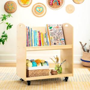 imageGuidecraft EdQ Kids Book Storage Cart  White 2Shelf Wooden Rolling Utility Cart on Wheels  Book Organizer ampamp Display  Kids Library Bookcase with Storage Shelves for Classroom OrganizationNatural