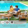 imageMartha Stewart Kids Outdoor Couch Chair ampamp Table Set Acacia Wood 3Piece Outdoor Furniture Set for Children  Kids Picnic Table Sofa ampamp Chair wCushions for Backyard Garden Porch and Patio