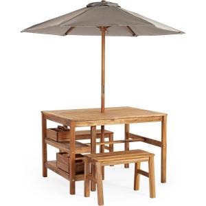 imageMartha Stewart Kids Outdoor Craft Table Benches ampamp Umbrella Set Acacia Wood Activity Desk wCrate Caddy Storage Shelves  Kids Play ampamp Picnic Table wBenches ampamp Umbrella for Backyard Patio Garden