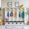 imageGuidecraft EdQ 5Section Wooden Storage Locker with Bench Seat for Classroom Kids White Cubby Organizer with Shelves and Hooks for Coats Divided Playroom Storage with BinsWhite