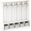 imageGuidecraft EdQ 5Section Wooden Storage Locker with Bench Seat for Classroom Kids White Cubby Organizer with Shelves and Hooks for Coats Divided Playroom Storage with BinsWhite