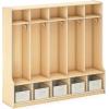 imageGuidecraft EdQ 5Section Wooden Storage Locker with Bench Seat for Classroom Kids White Cubby Organizer with Shelves and Hooks for Coats Divided Playroom Storage with BinsNatural