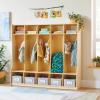 imageGuidecraft EdQ 5Section Wooden Storage Locker with Bench Seat for Classroom Kids White Cubby Organizer with Shelves and Hooks for Coats Divided Playroom Storage with BinsNatural